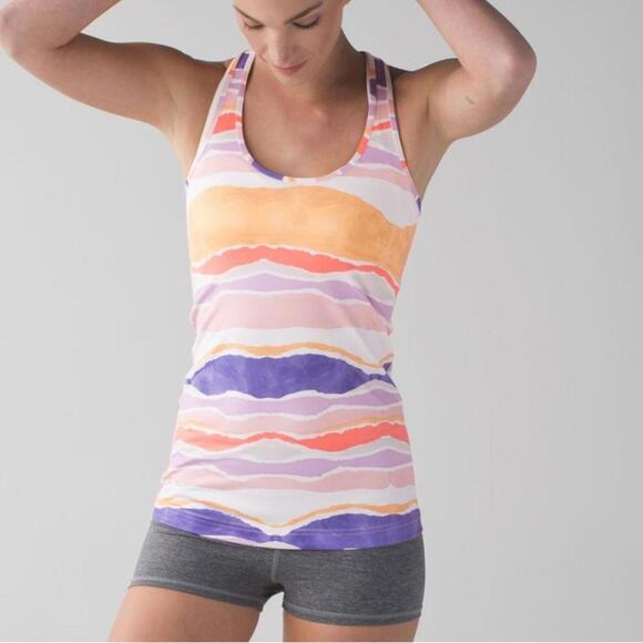 lululemon athletica l Cool Racerback Bleacher Stripe White Iris Flower 4 - Picture 1 of 7